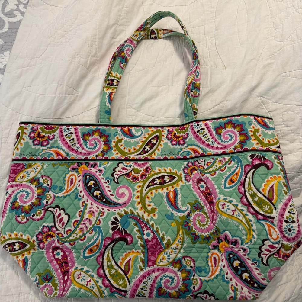 Vera Bradley Quilted Paisley Tote in Mint and Pink Accents
